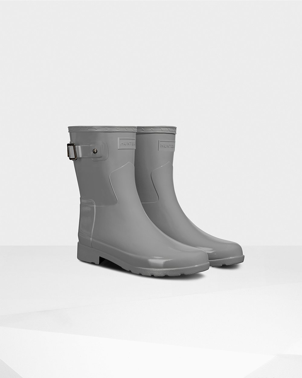 Womens Hunter Short Rain Boots Grey - Refined Slim Fit Gloss - 1579482-WY